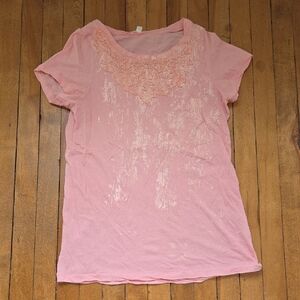 J. Crew Pink Short Sleeve Top with Lace Detail